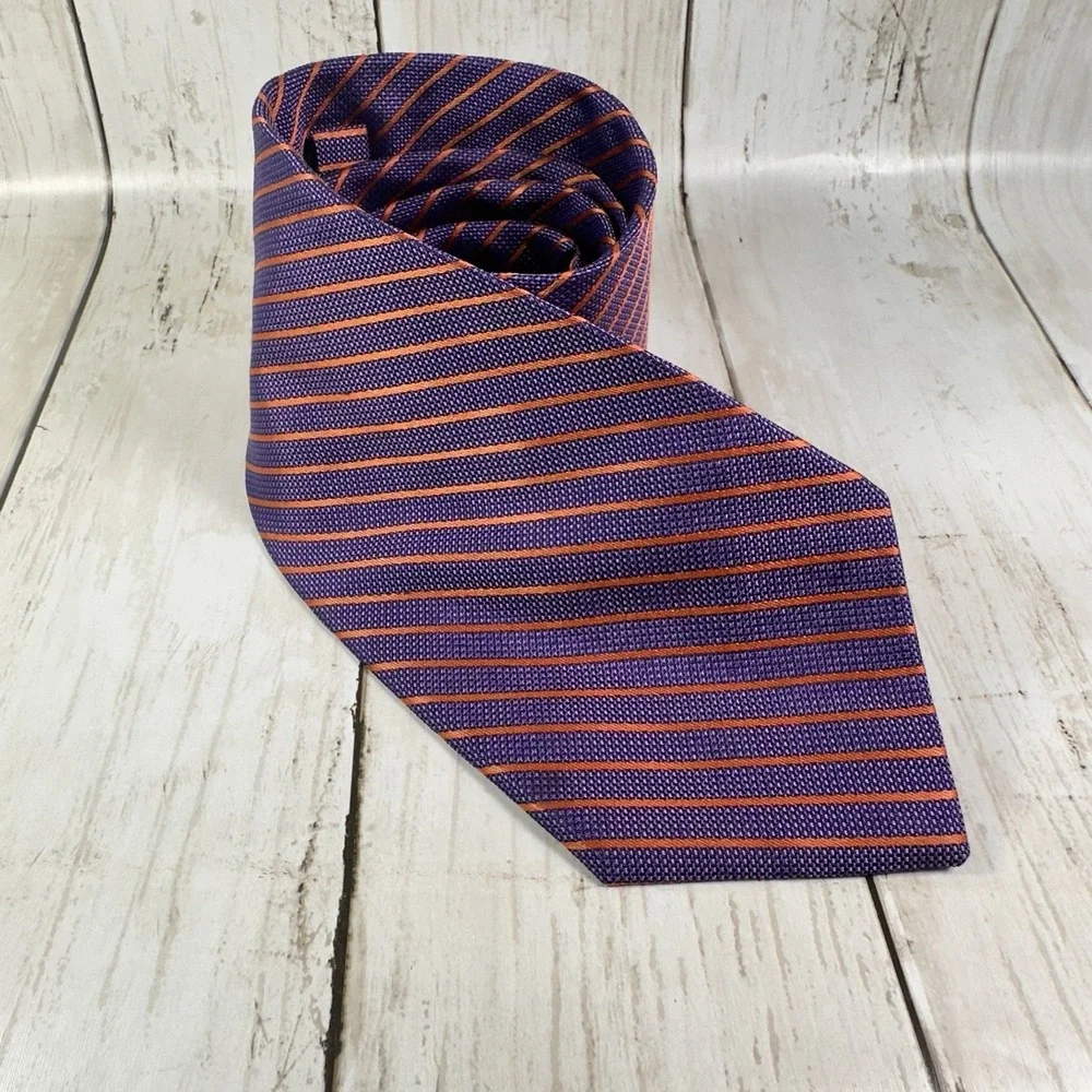 Express Design Studio Men's USA 100% Silk Neck Tie Blue Orange  Striped Diagonal